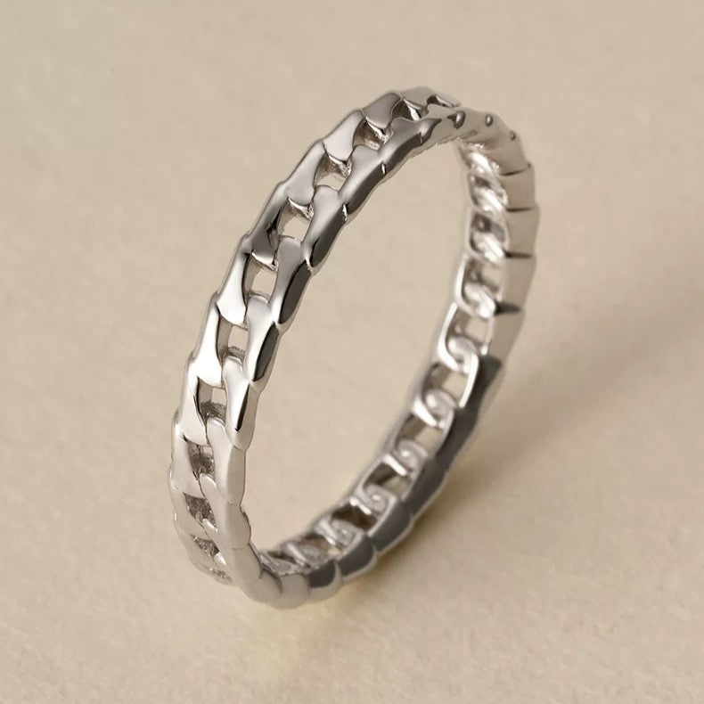 Sterling Silver Woven Chain Ring
