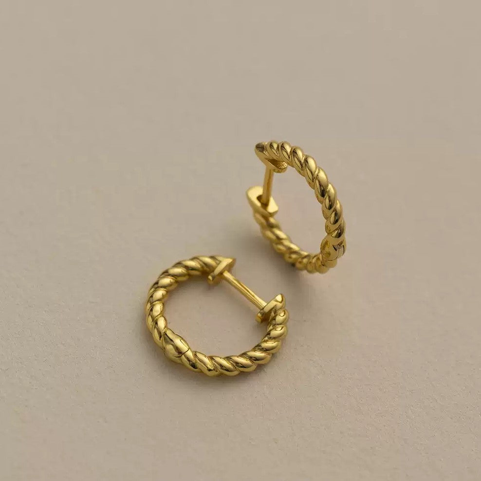 Sterling Silver Plated with 18K Gold Twisted Braid Earrings