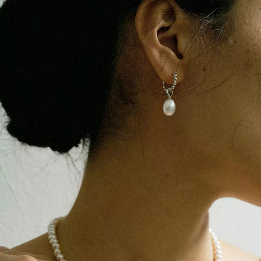 Sterling Silver Oval Pearl Earrings