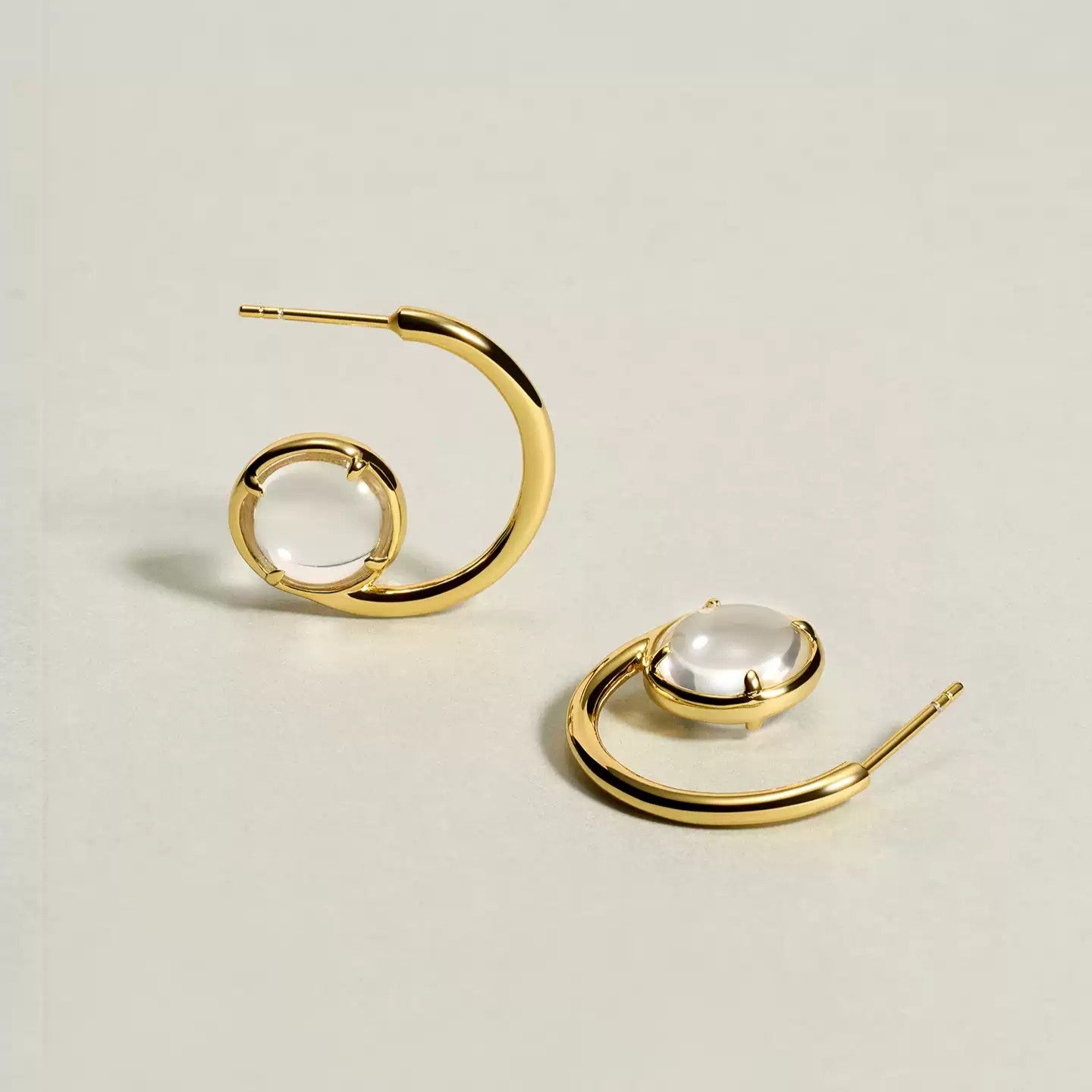18K Gold Vermeil Sterling Silver Natural Clear Quartz G-Shaped Hoop Earrings | Declaras