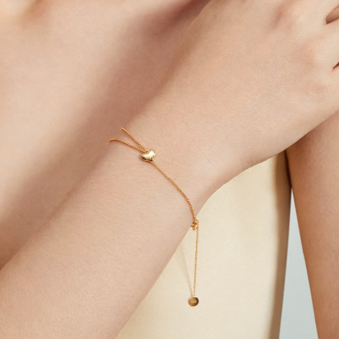 18K Gold Vermeil Asymmetric Double-Chain Puffy Heart Bracelet | Declaras