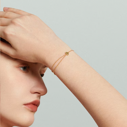 18K Gold Vermeil Asymmetric Double-Chain Puffy Heart Bracelet | Declaras
