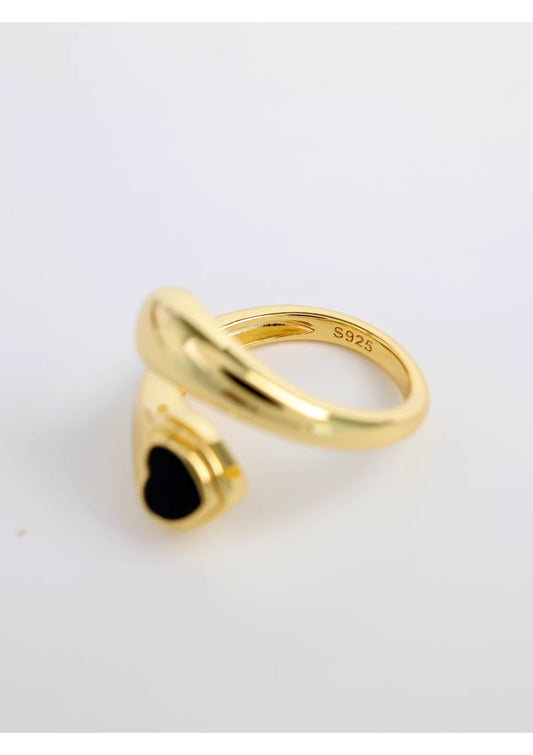 Sterling Silver Natural Black Agate Ring