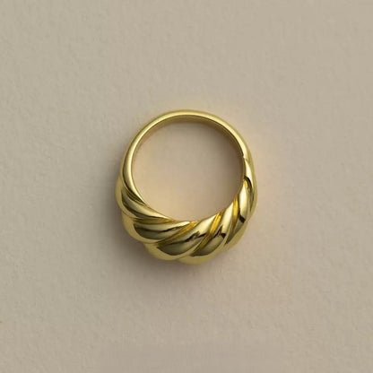 Sterling Silver Plated Extra Thick 18K Gold Rope Croissant Bag Ring