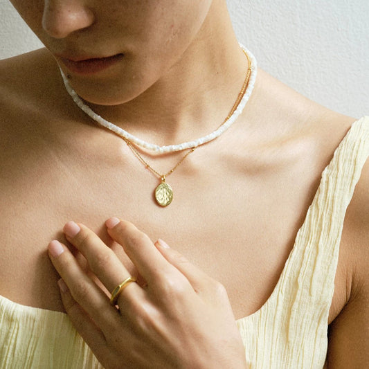 Sterling Silver White Mother-Of-Pearl Stacked Necklace