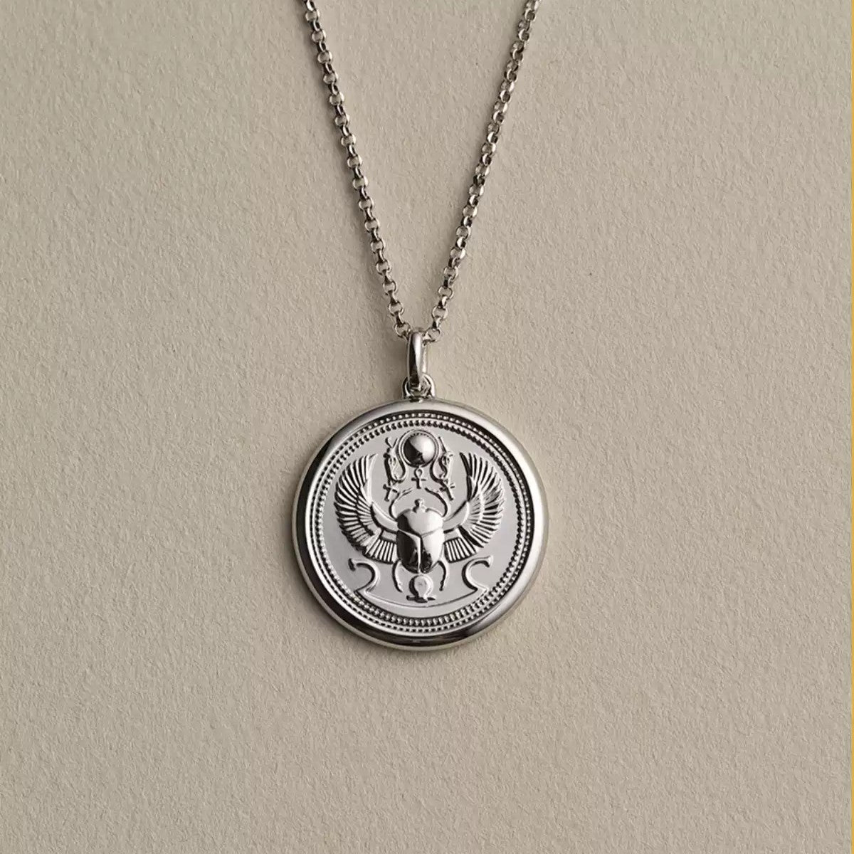 18K Gold & Silver Vermeil Scarab Beetle Necklace | Ancient Egyptian Amulet Coin Pendant | Declaras