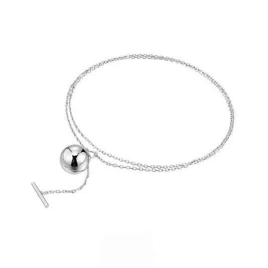 Sterling Silver Ball-Shaped Sweater Chain Long Necklace