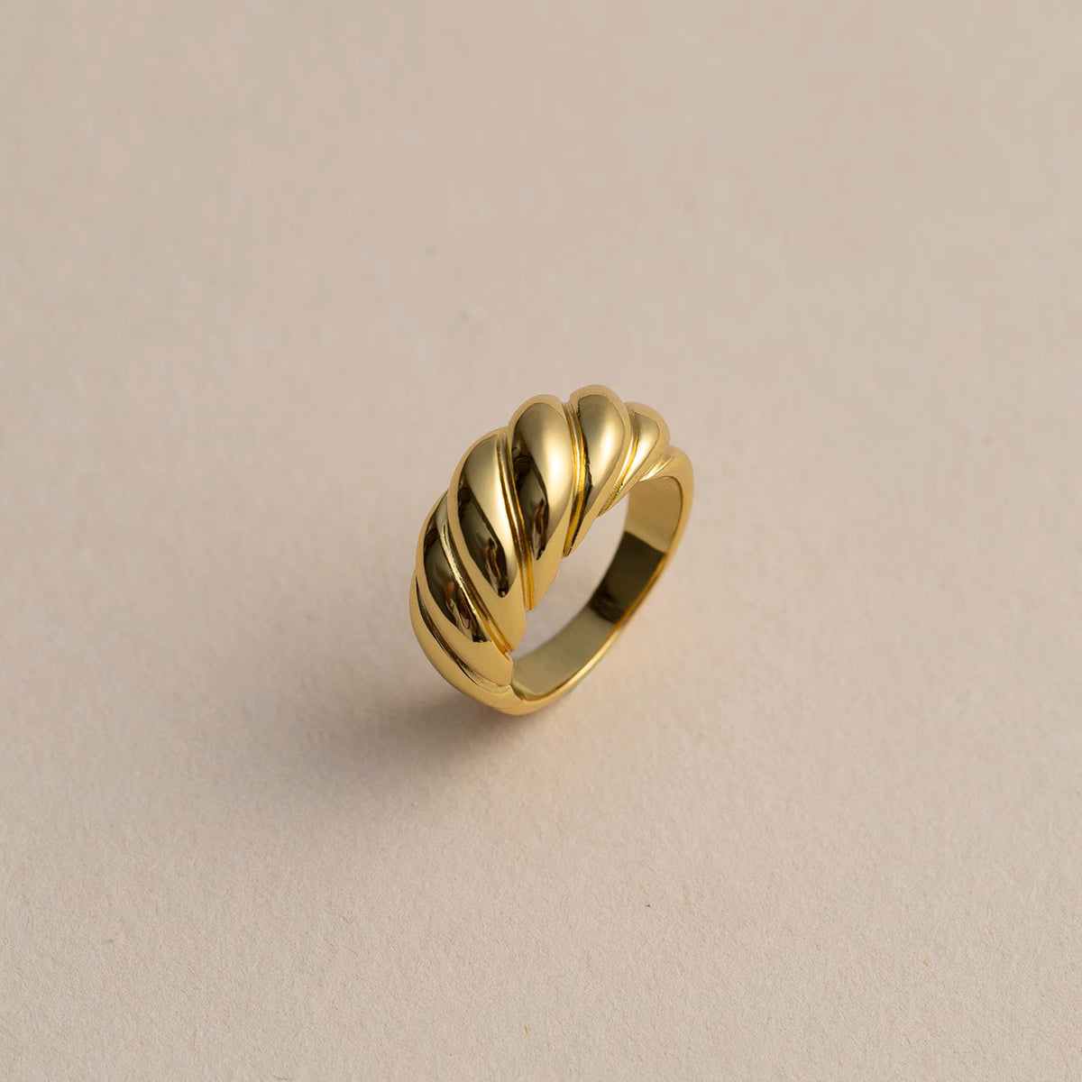 Sterling Silver Plated Extra Thick 18K Gold Rope Croissant Bag Ring
