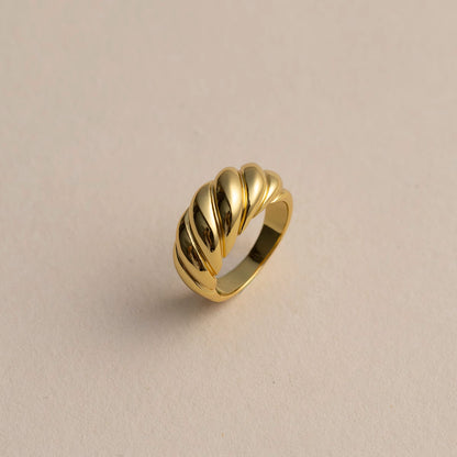 Sterling Silver Plated Extra Thick 18K Gold Rope Croissant Bag Ring