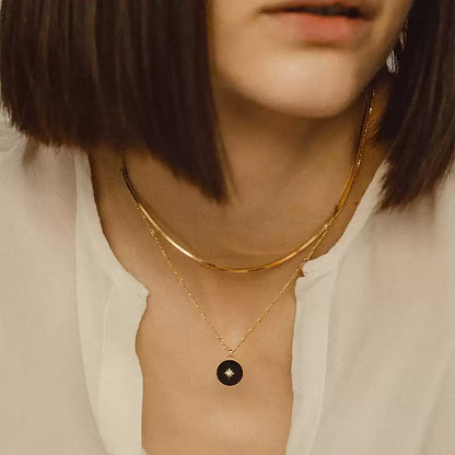 "DAY AND NIGHT" 18K Gold Vermeil Sterling Silver Black Onyx Starburst Medallion Necklace | Declaras