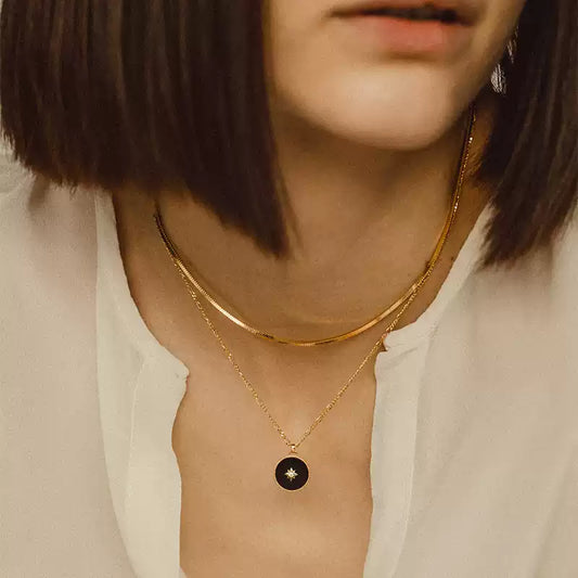 Sterling Silver Black Agate Lucky Star Necklace