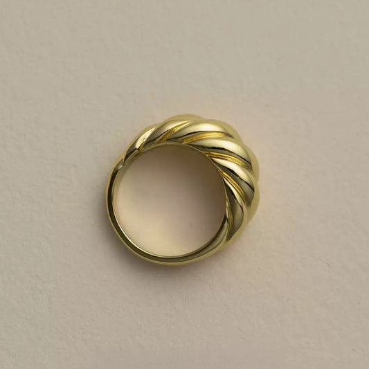 Sterling Silver Plated Extra Thick 18K Gold Rope Croissant Bag Ring