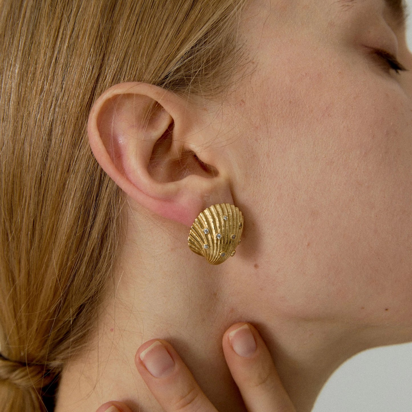 Sterling Silver Shell Earrings Plated With 18K Gold