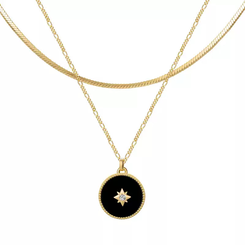 "DAY AND NIGHT" 18K Gold Vermeil Sterling Silver Black Onyx Starburst Medallion Necklace | Declaras