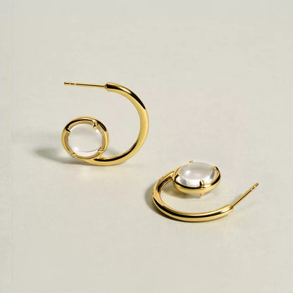 18K Gold Vermeil Sterling Silver Natural Clear Quartz G-Shaped Hoop Earrings | Declaras